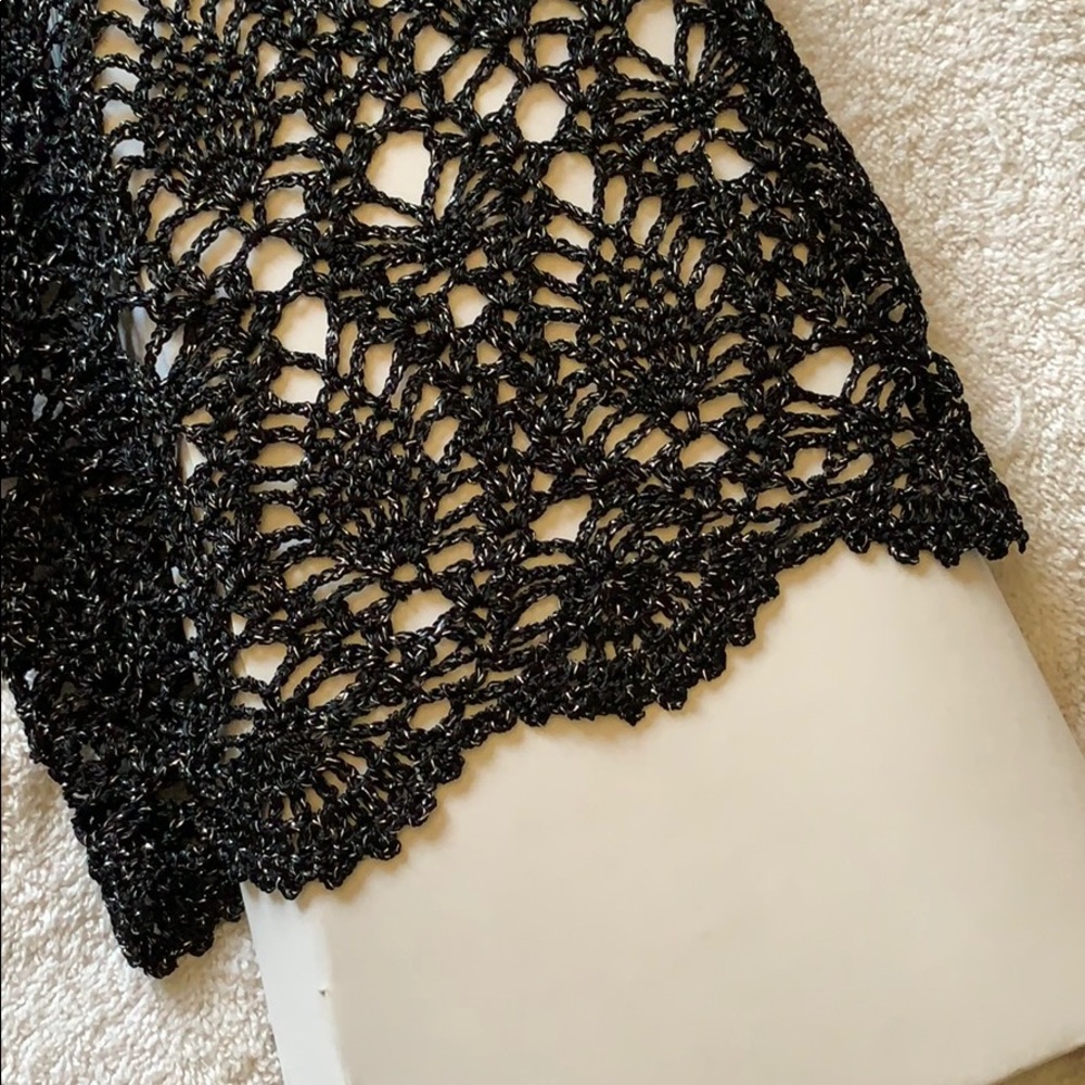 Beautiful cropped black with silver lurex strands crocheted loose weave top